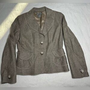 Ann Taylor Brown Plaid Virgin Wool Blazer Size 2 Tailored Lined